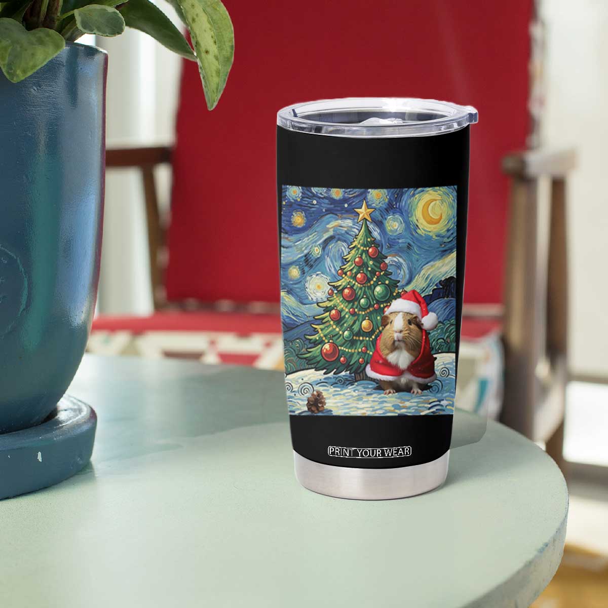 Santa Guinea Pig Starry Night Inspired Tumbler Cup Funny Christmas Gift TS12 Print Your Wear