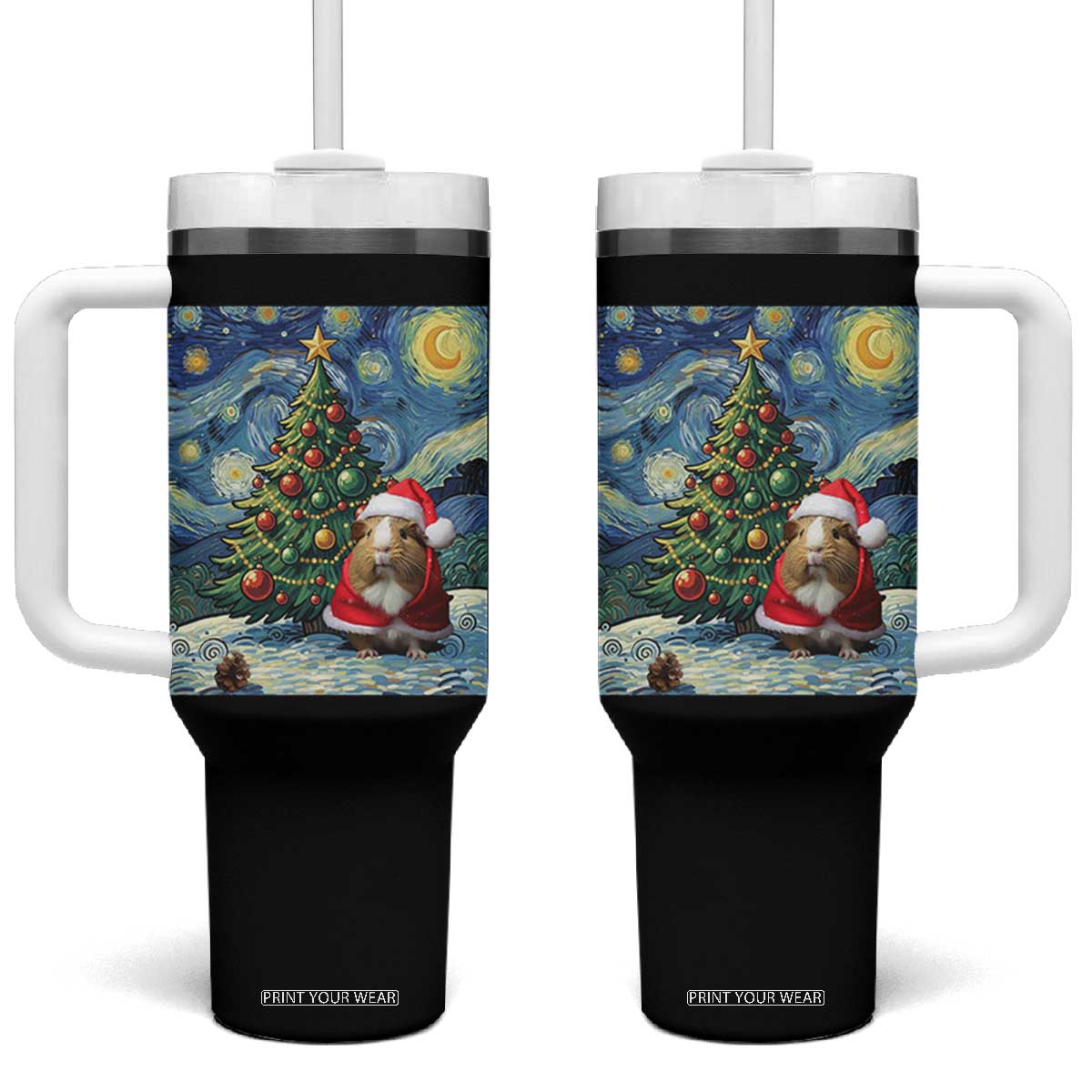 Santa Guinea Pig Starry Night Inspired Tumbler With Handle Funny Christmas Gift TS12 One Size: 40 oz Black Print Your Wear