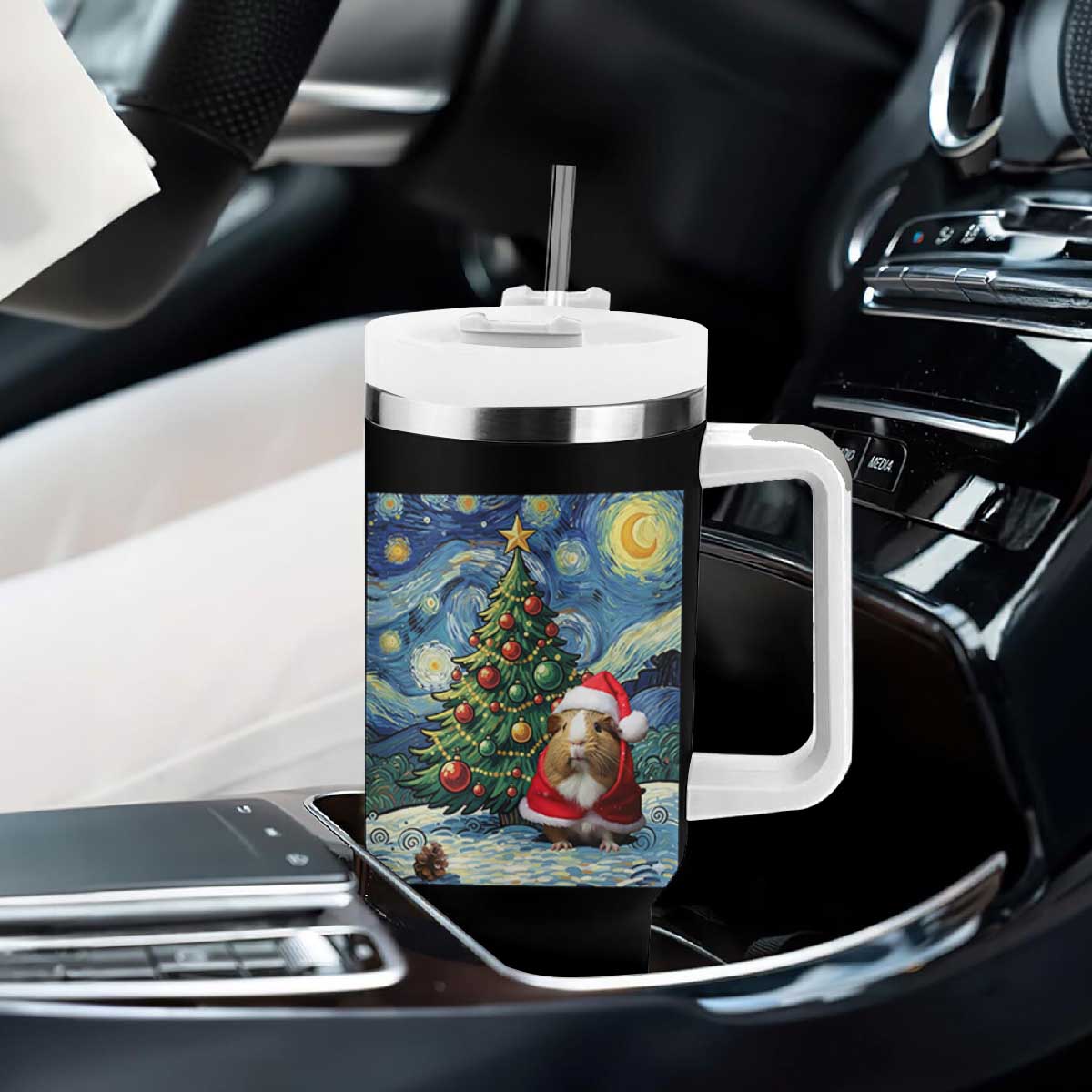Santa Guinea Pig Starry Night Inspired Tumbler With Handle Funny Christmas Gift TS12 Print Your Wear