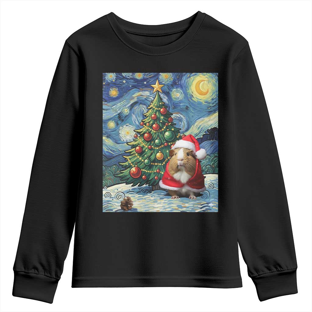 Santa Guinea Pig Starry Night Inspired Youth Sweatshirt Funny Christmas Gift TS12 Black Print Your Wear