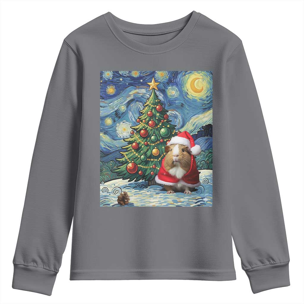 Santa Guinea Pig Starry Night Inspired Youth Sweatshirt Funny Christmas Gift TS12 Charcoal Print Your Wear