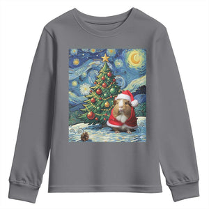 Santa Guinea Pig Starry Night Inspired Youth Sweatshirt Funny Christmas Gift TS12 Charcoal Print Your Wear