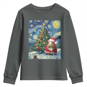 Santa Guinea Pig Starry Night Inspired Youth Sweatshirt Funny Christmas Gift TS12 Dark Heather Print Your Wear