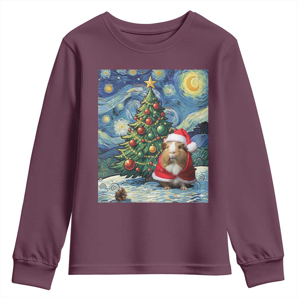 Santa Guinea Pig Starry Night Inspired Youth Sweatshirt Funny Christmas Gift TS12 Maroon Print Your Wear