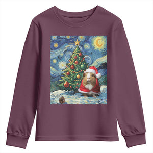 Santa Guinea Pig Starry Night Inspired Youth Sweatshirt Funny Christmas Gift TS12 Maroon Print Your Wear