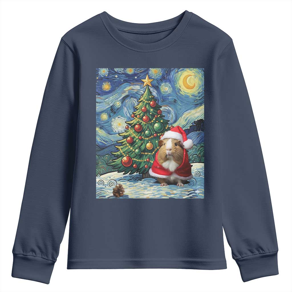 Santa Guinea Pig Starry Night Inspired Youth Sweatshirt Funny Christmas Gift TS12 Navy Print Your Wear