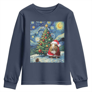 Santa Guinea Pig Starry Night Inspired Youth Sweatshirt Funny Christmas Gift TS12 Navy Print Your Wear
