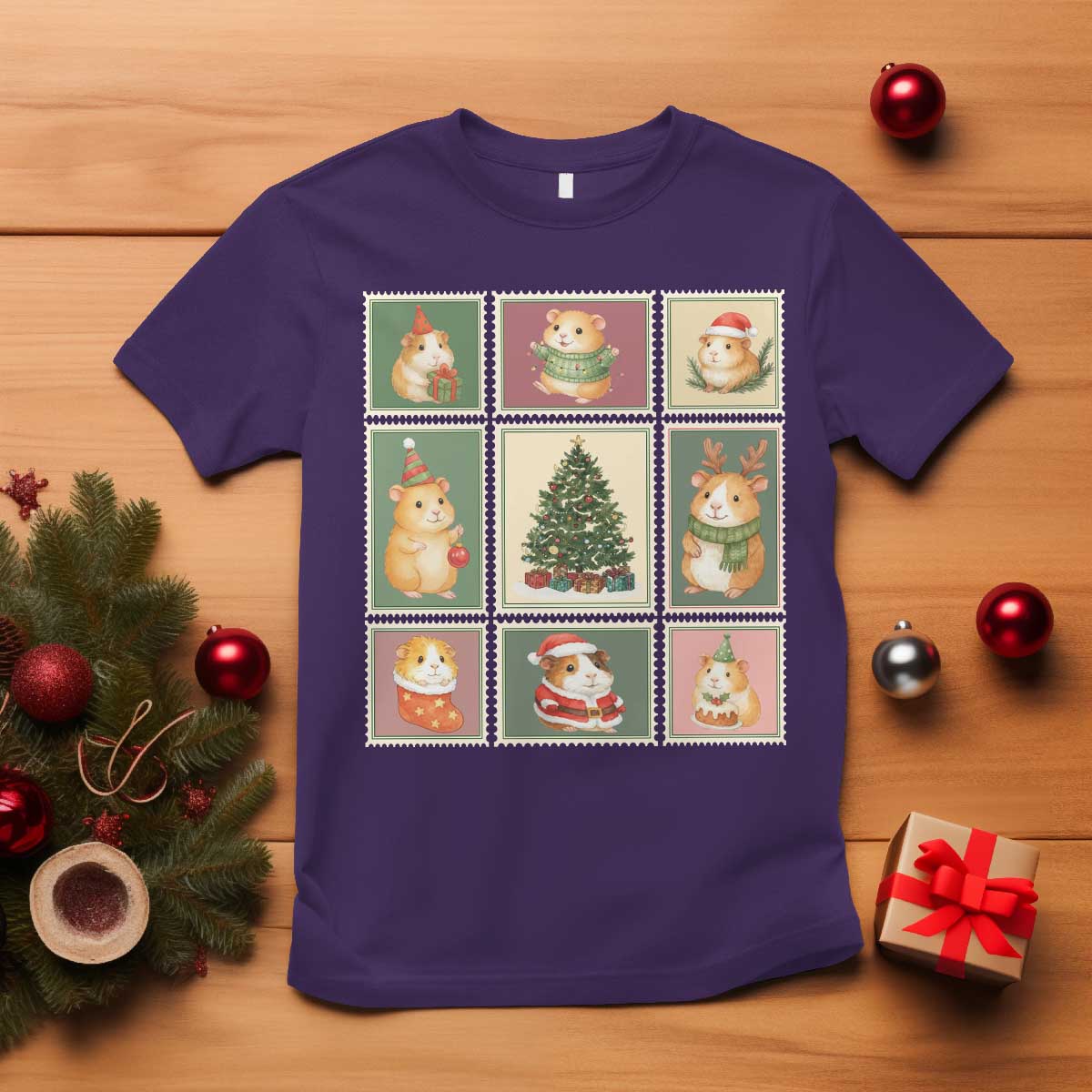 Tis The Season To Be Wheeky T Shirt Christmas Guinea Pig Gift TS12 Purple Print Your Wear