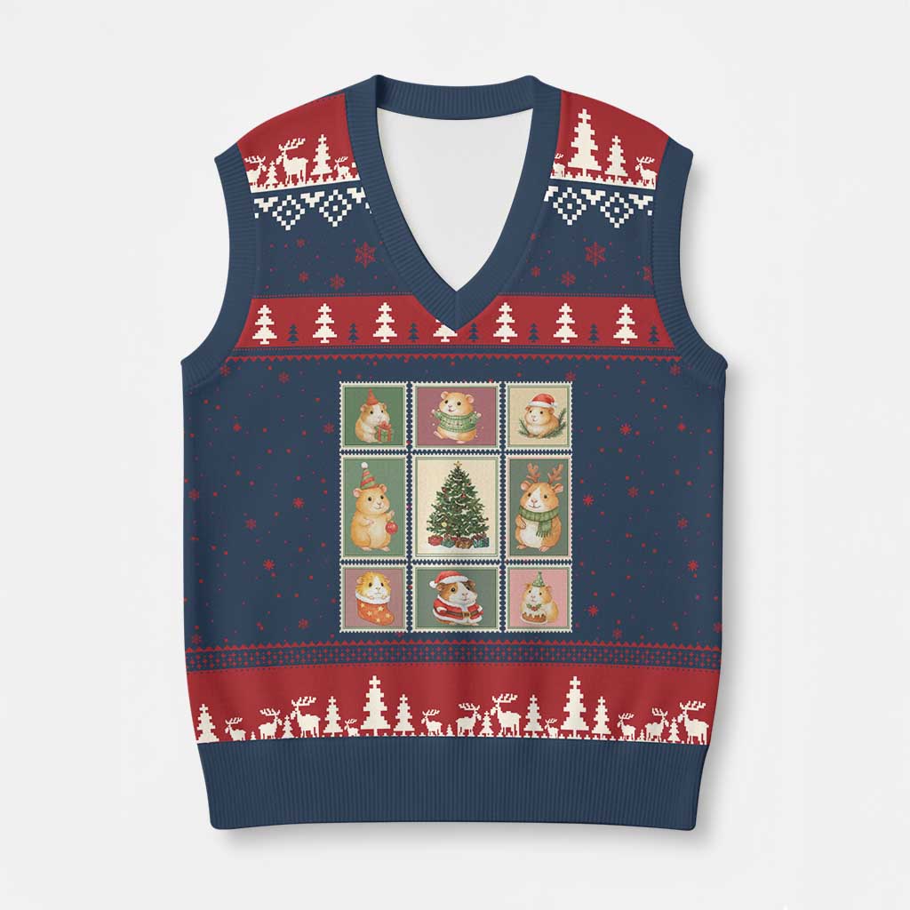 Tis The Season To Be Wheeky V-Neck Knit Sweater Vest Christmas Guinea Pig Gift TS12 Navy Red Print Your Wear