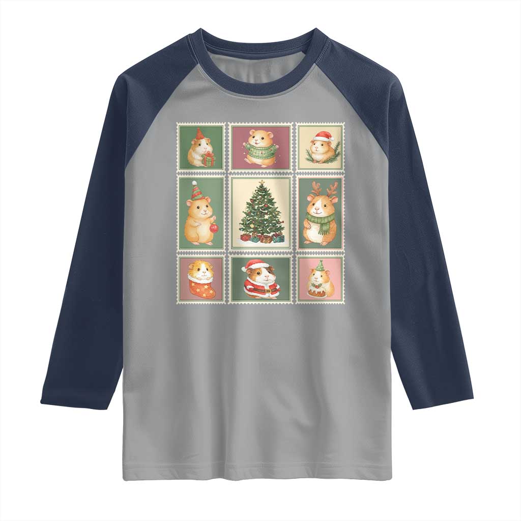 Tis The Season To Be Wheeky Raglan Shirt Christmas Guinea Pig Gift TS12 Sport Gray Navy Print Your Wear