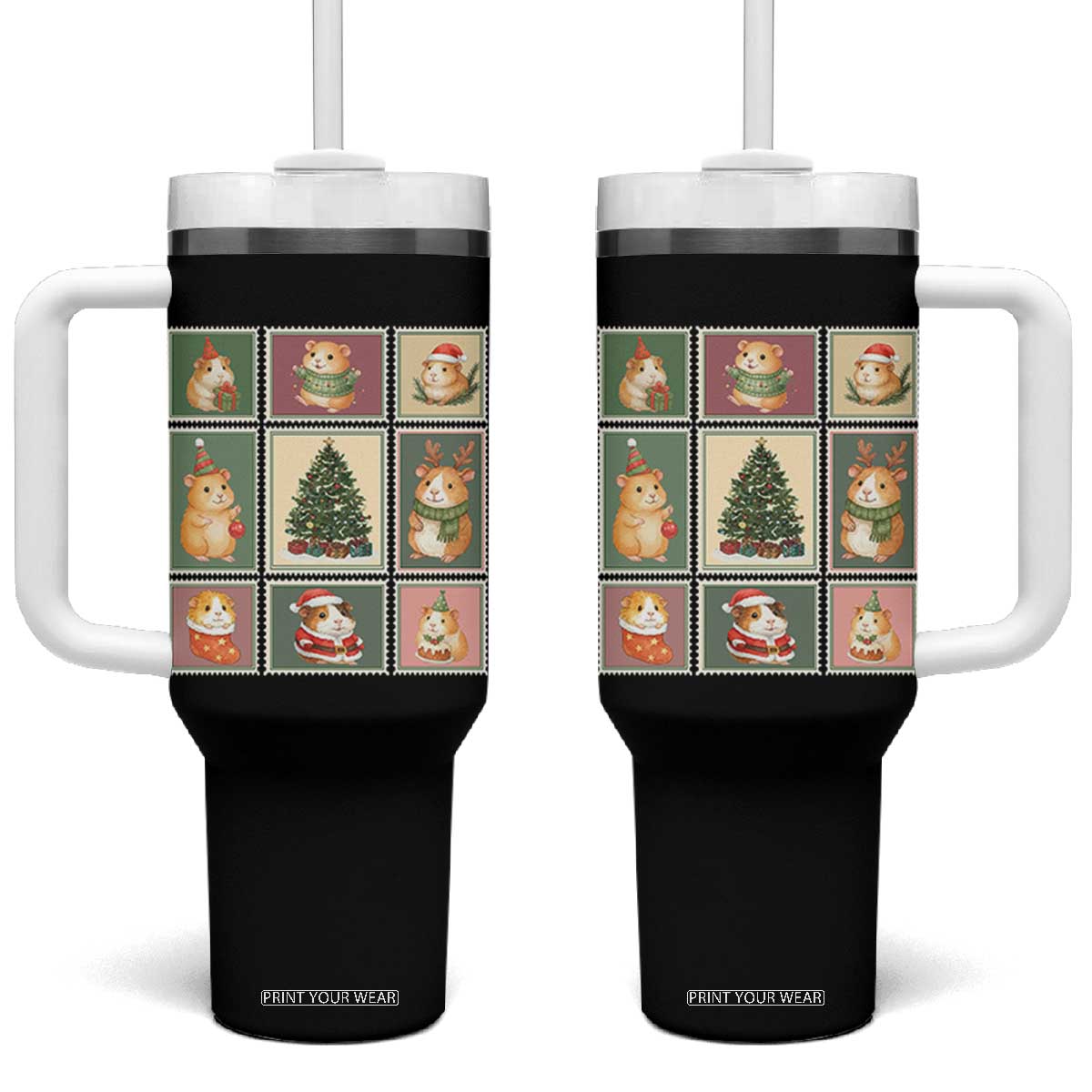 Tis The Season To Be Wheeky Tumbler With Handle Christmas Guinea Pig Gift TS12 One Size: 40 oz Black Print Your Wear