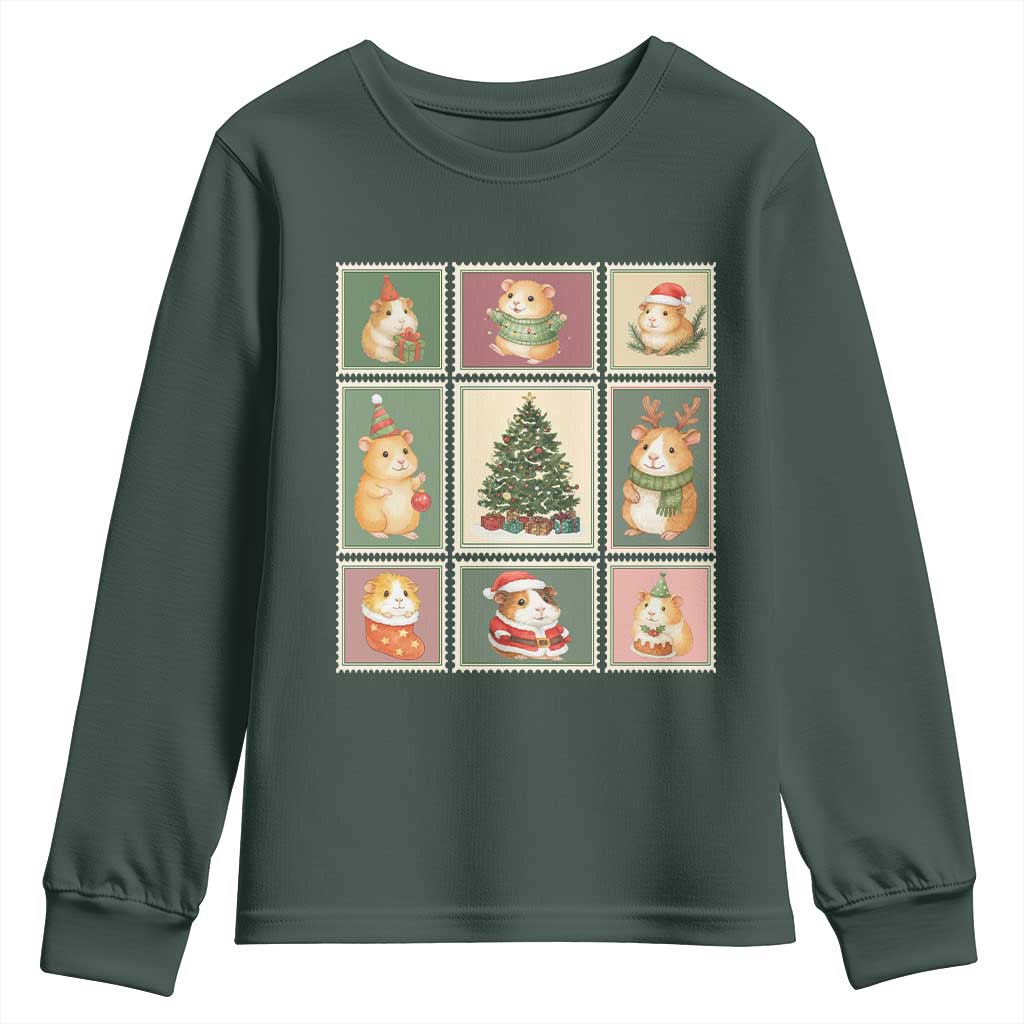 Tis The Season To Be Wheeky Youth Sweatshirt Christmas Guinea Pig Gift TS12 Dark Forest Green Print Your Wear