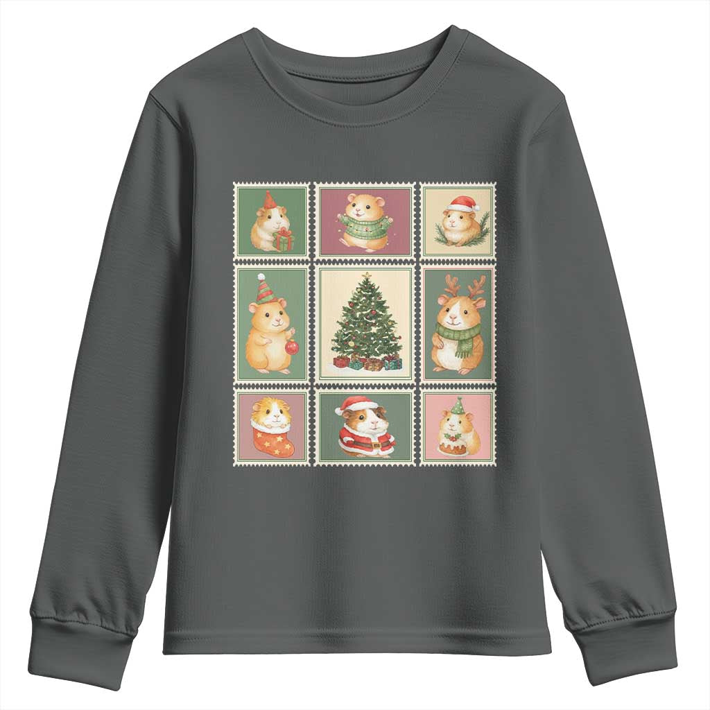 Tis The Season To Be Wheeky Youth Sweatshirt Christmas Guinea Pig Gift TS12 Dark Heather Print Your Wear
