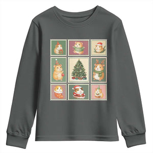 Tis The Season To Be Wheeky Youth Sweatshirt Christmas Guinea Pig Gift TS12 Dark Heather Print Your Wear