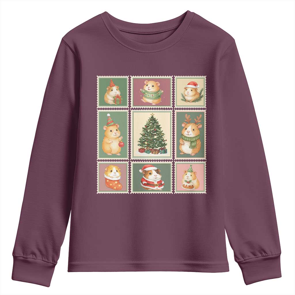 Tis The Season To Be Wheeky Youth Sweatshirt Christmas Guinea Pig Gift TS12 Maroon Print Your Wear