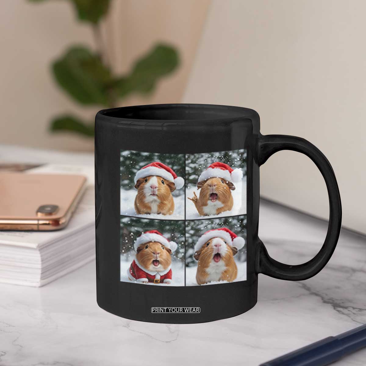 Funny Guinea Pig With Santa Hat Photobooth Coffee Mug Christmas Gift TS12 Print Your Wear