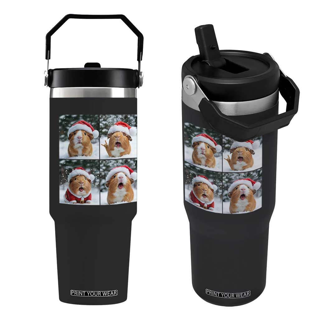 Funny Guinea Pig With Santa Hat Photobooth Flip Straw Tumbler Christmas Gift TS12 One Size: 30 oz Black Print Your Wear