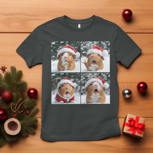 Funny Guinea Pig With Santa Hat Photobooth T Shirt Christmas Gift TS12 Dark Heather Print Your Wear