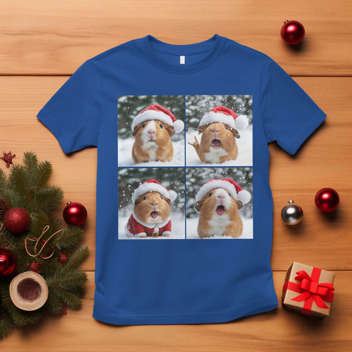 Funny Guinea Pig With Santa Hat Photobooth T Shirt Christmas Gift TS12 Royal Blue Print Your Wear