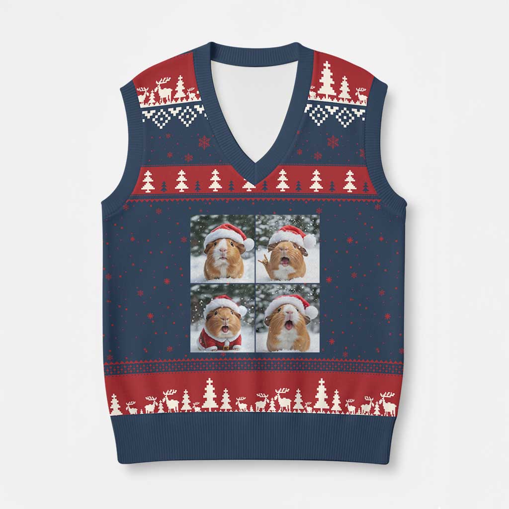 Funny Guinea Pig With Santa Hat Photobooth V-Neck Knit Sweater Vest Christmas Gift TS12 Navy Red Print Your Wear