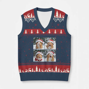 Funny Guinea Pig With Santa Hat Photobooth V-Neck Knit Sweater Vest Christmas Gift TS12 Navy Red Print Your Wear
