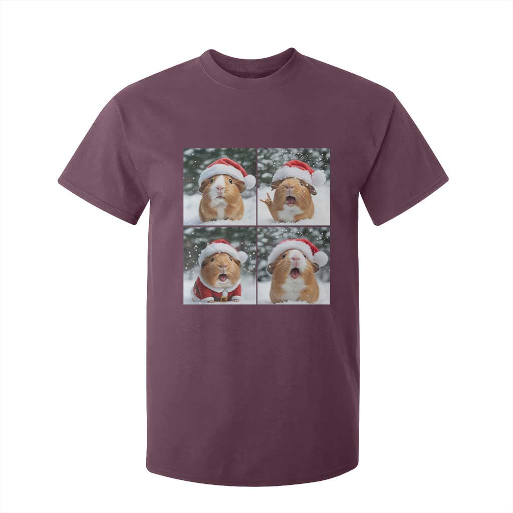 Funny Guinea Pig With Santa Hat Photobooth T Shirt For Kid Christmas Gift TS12 Maroon Print Your Wear