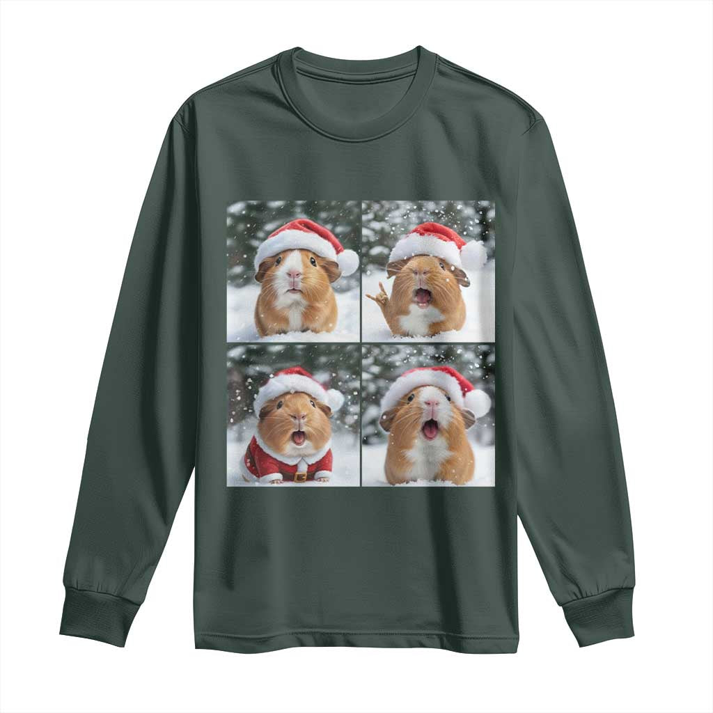 Funny Guinea Pig With Santa Hat Photobooth Long Sleeve Shirt Christmas Gift TS12 Dark Forest Green Print Your Wear