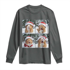 Funny Guinea Pig With Santa Hat Photobooth Long Sleeve Shirt Christmas Gift TS12 Dark Heather Print Your Wear