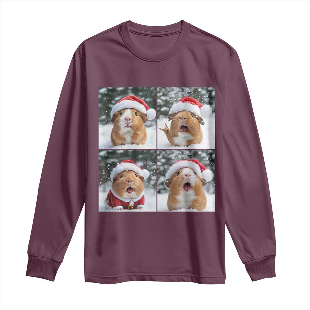 Funny Guinea Pig With Santa Hat Photobooth Long Sleeve Shirt Christmas Gift TS12 Maroon Print Your Wear