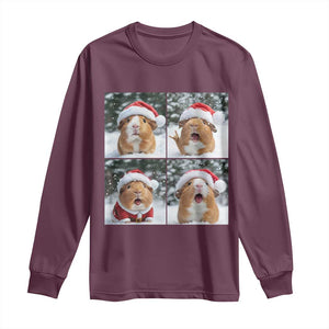 Funny Guinea Pig With Santa Hat Photobooth Long Sleeve Shirt Christmas Gift TS12 Maroon Print Your Wear