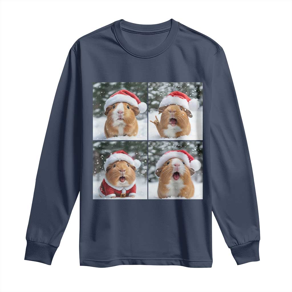 Funny Guinea Pig With Santa Hat Photobooth Long Sleeve Shirt Christmas Gift TS12 Navy Print Your Wear