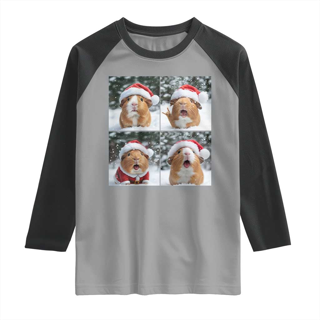 Funny Guinea Pig With Santa Hat Photobooth Raglan Shirt Christmas Gift TS12 Sport Gray Black Print Your Wear