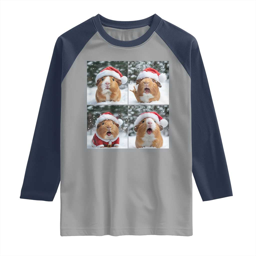 Funny Guinea Pig With Santa Hat Photobooth Raglan Shirt Christmas Gift TS12 Sport Gray Navy Print Your Wear