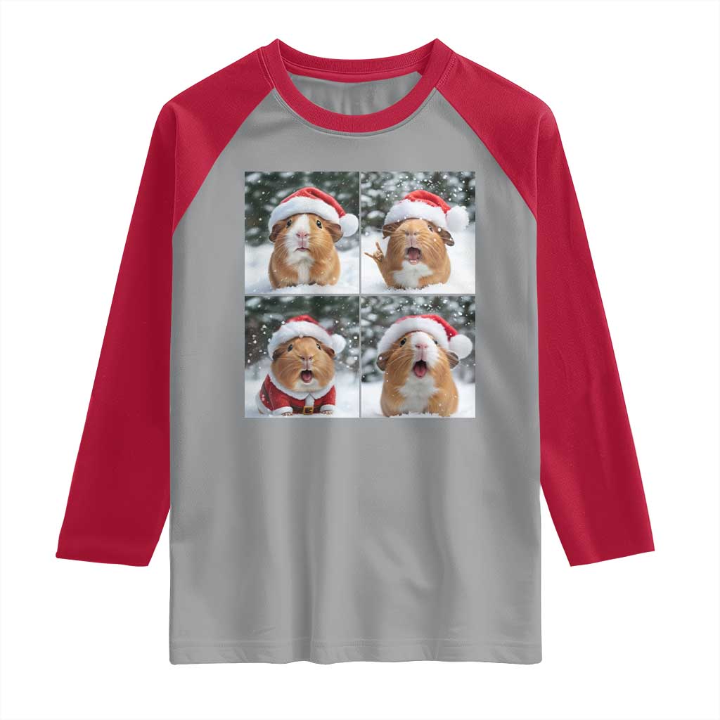 Funny Guinea Pig With Santa Hat Photobooth Raglan Shirt Christmas Gift TS12 Sport Gray Red Print Your Wear