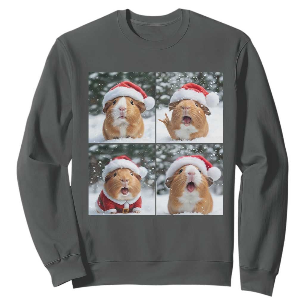 Funny Guinea Pig With Santa Hat Photobooth Sweatshirt Christmas Gift TS12 Dark Heather Print Your Wear