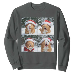 Funny Guinea Pig With Santa Hat Photobooth Sweatshirt Christmas Gift TS12 Dark Heather Print Your Wear