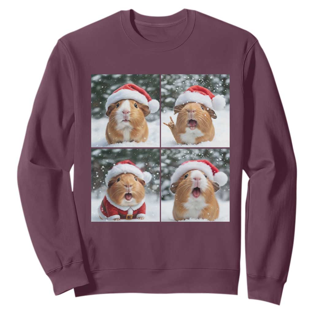 Funny Guinea Pig With Santa Hat Photobooth Sweatshirt Christmas Gift TS12 Maroon Print Your Wear