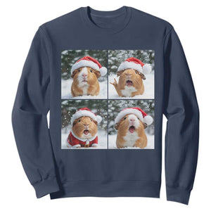 Funny Guinea Pig With Santa Hat Photobooth Sweatshirt Christmas Gift TS12 Navy Print Your Wear