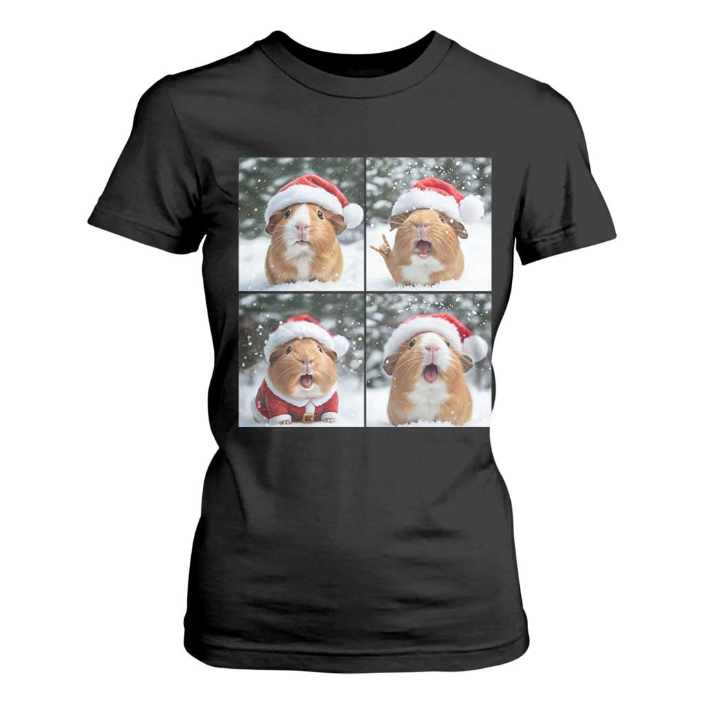 Funny Guinea Pig With Santa Hat Photobooth T Shirt For Women Christmas Gift TS12 Black Print Your Wear
