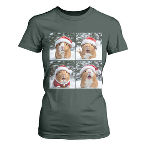 Funny Guinea Pig With Santa Hat Photobooth T Shirt For Women Christmas Gift TS12 Dark Forest Green Print Your Wear