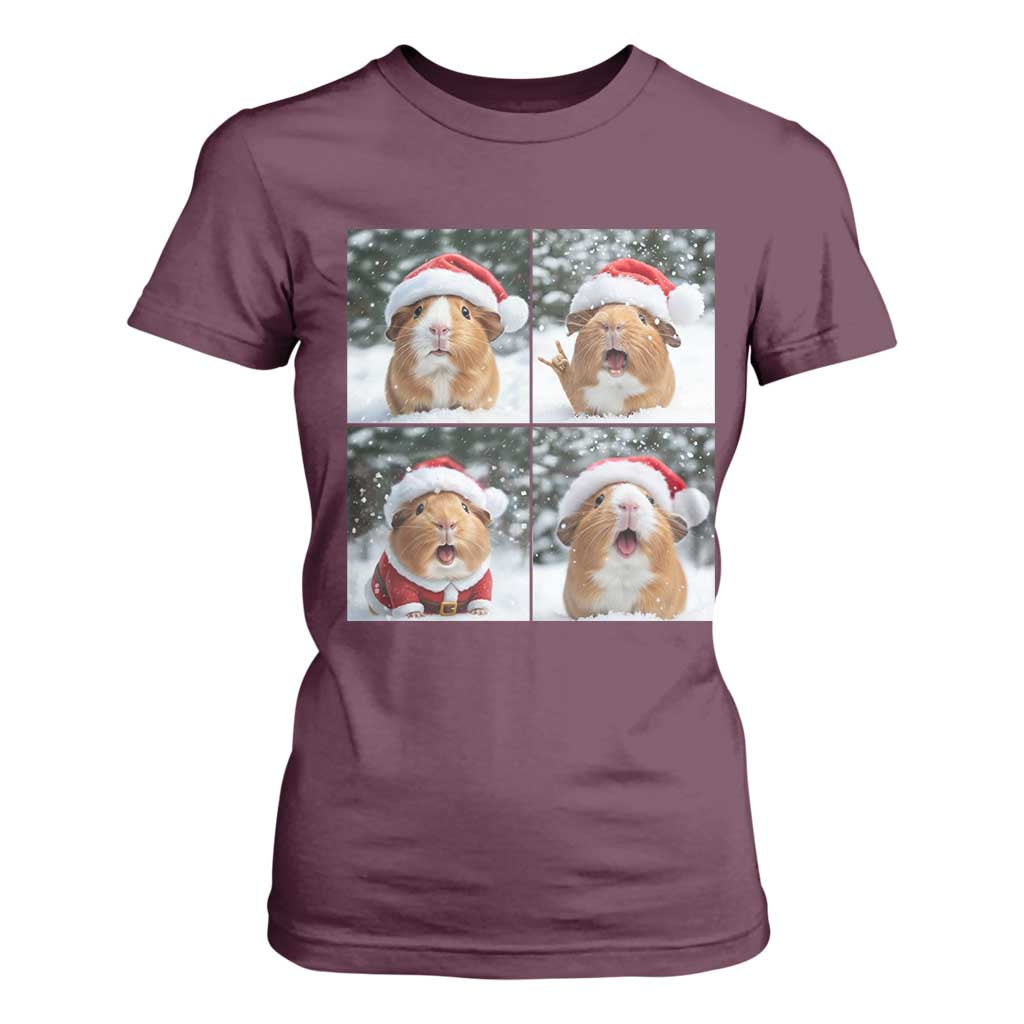Funny Guinea Pig With Santa Hat Photobooth T Shirt For Women Christmas Gift TS12 Maroon Print Your Wear
