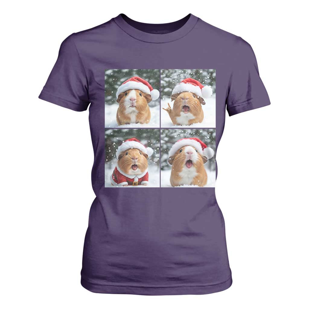 Funny Guinea Pig With Santa Hat Photobooth T Shirt For Women Christmas Gift TS12 Purple Print Your Wear