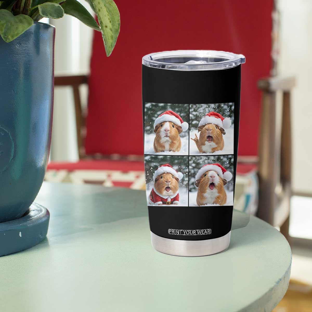Funny Guinea Pig With Santa Hat Photobooth Tumbler Cup Christmas Gift TS12 Print Your Wear