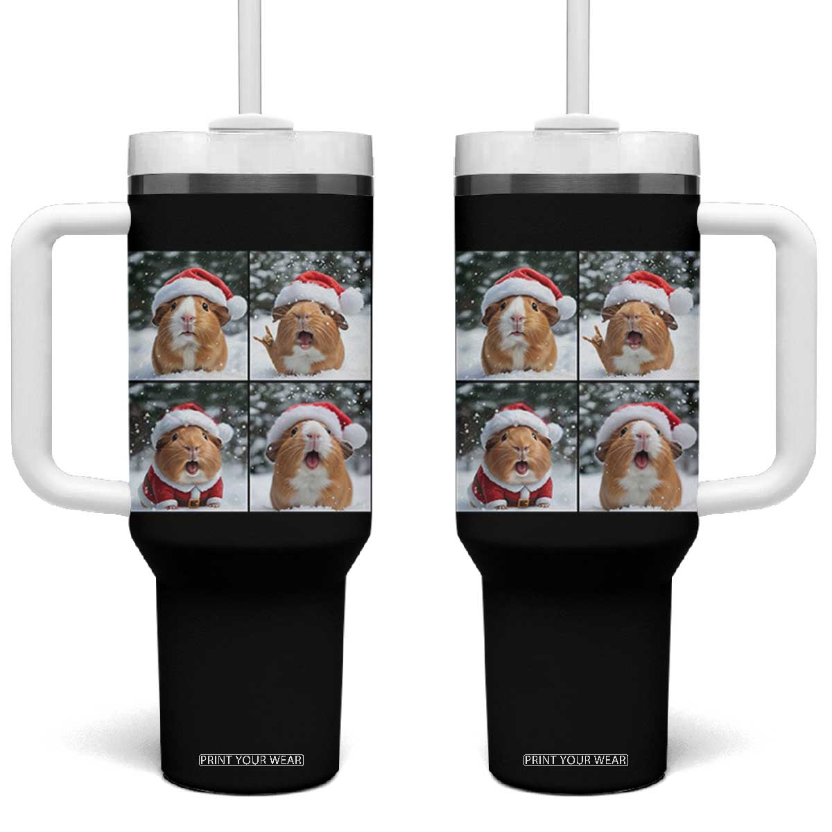 Funny Guinea Pig With Santa Hat Photobooth Tumbler With Handle Christmas Gift TS12 One Size: 40 oz Black Print Your Wear