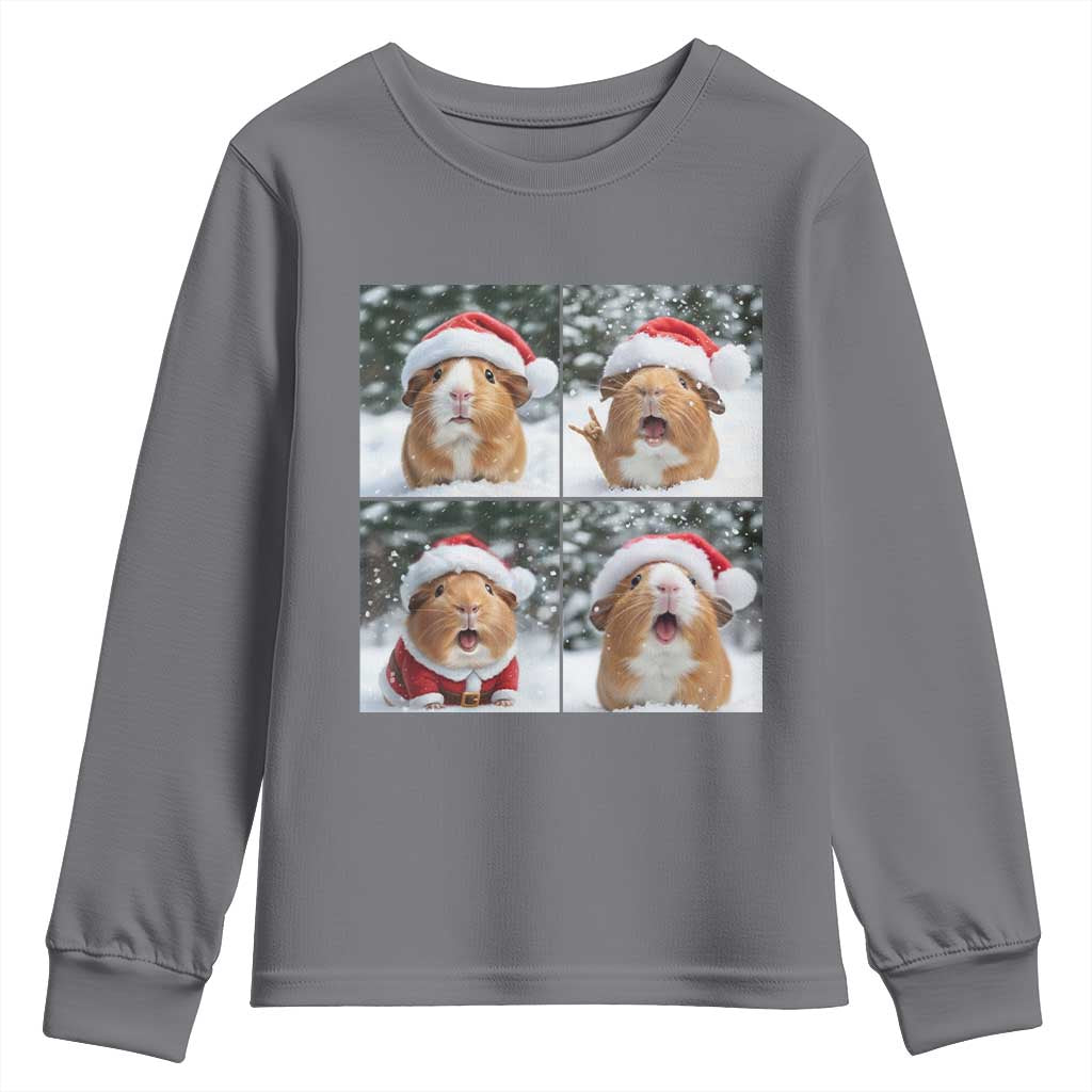 Funny Guinea Pig With Santa Hat Photobooth Youth Sweatshirt Christmas Gift TS12 Charcoal Print Your Wear