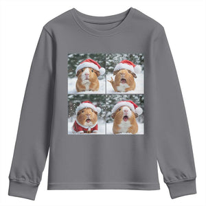 Funny Guinea Pig With Santa Hat Photobooth Youth Sweatshirt Christmas Gift TS12 Charcoal Print Your Wear