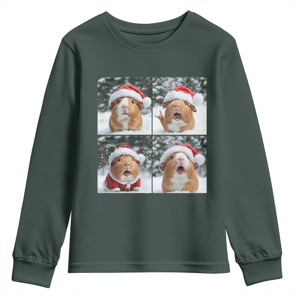 Funny Guinea Pig With Santa Hat Photobooth Youth Sweatshirt Christmas Gift TS12 Dark Forest Green Print Your Wear