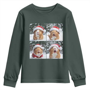 Funny Guinea Pig With Santa Hat Photobooth Youth Sweatshirt Christmas Gift TS12 Dark Forest Green Print Your Wear