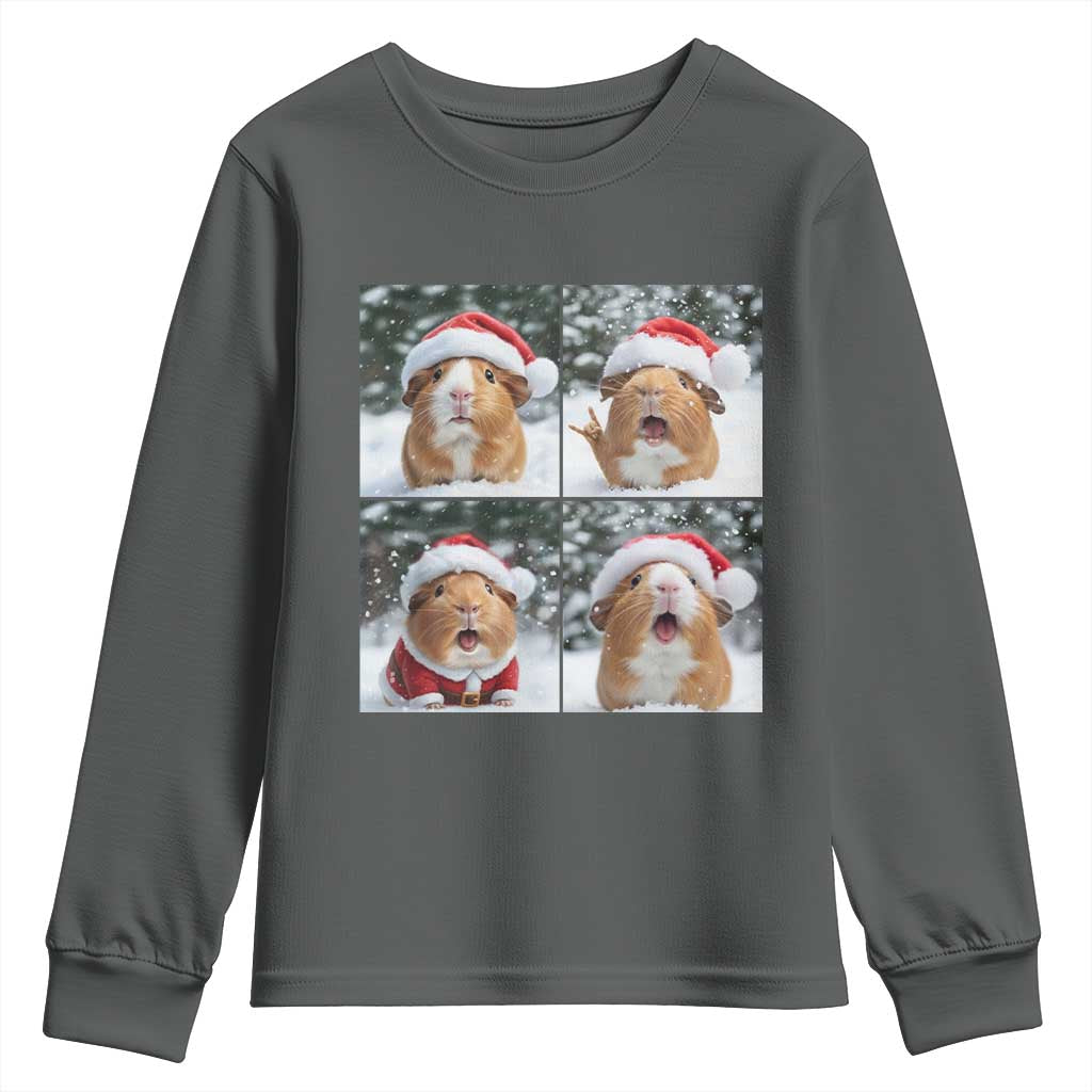 Funny Guinea Pig With Santa Hat Photobooth Youth Sweatshirt Christmas Gift TS12 Dark Heather Print Your Wear