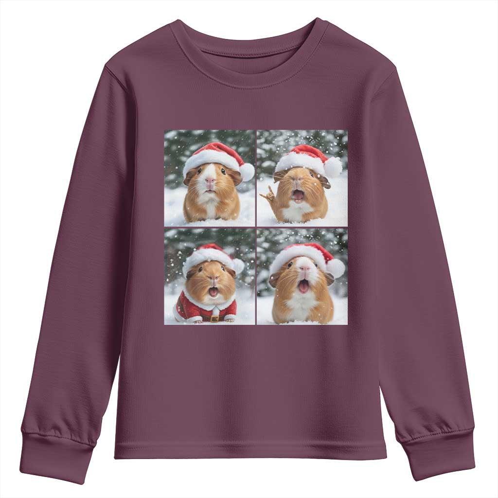 Funny Guinea Pig With Santa Hat Photobooth Youth Sweatshirt Christmas Gift TS12 Maroon Print Your Wear